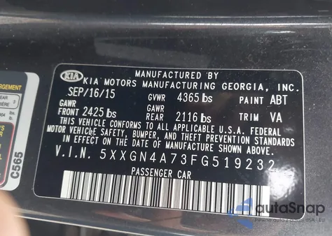 2015 Kia Optima Ex z USA, uszkodzony, nr VIN 5XXGN4A73FG519232